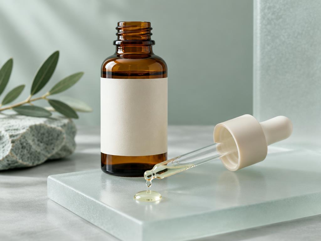 Amber retinoid serum bottle with a glass pipette
